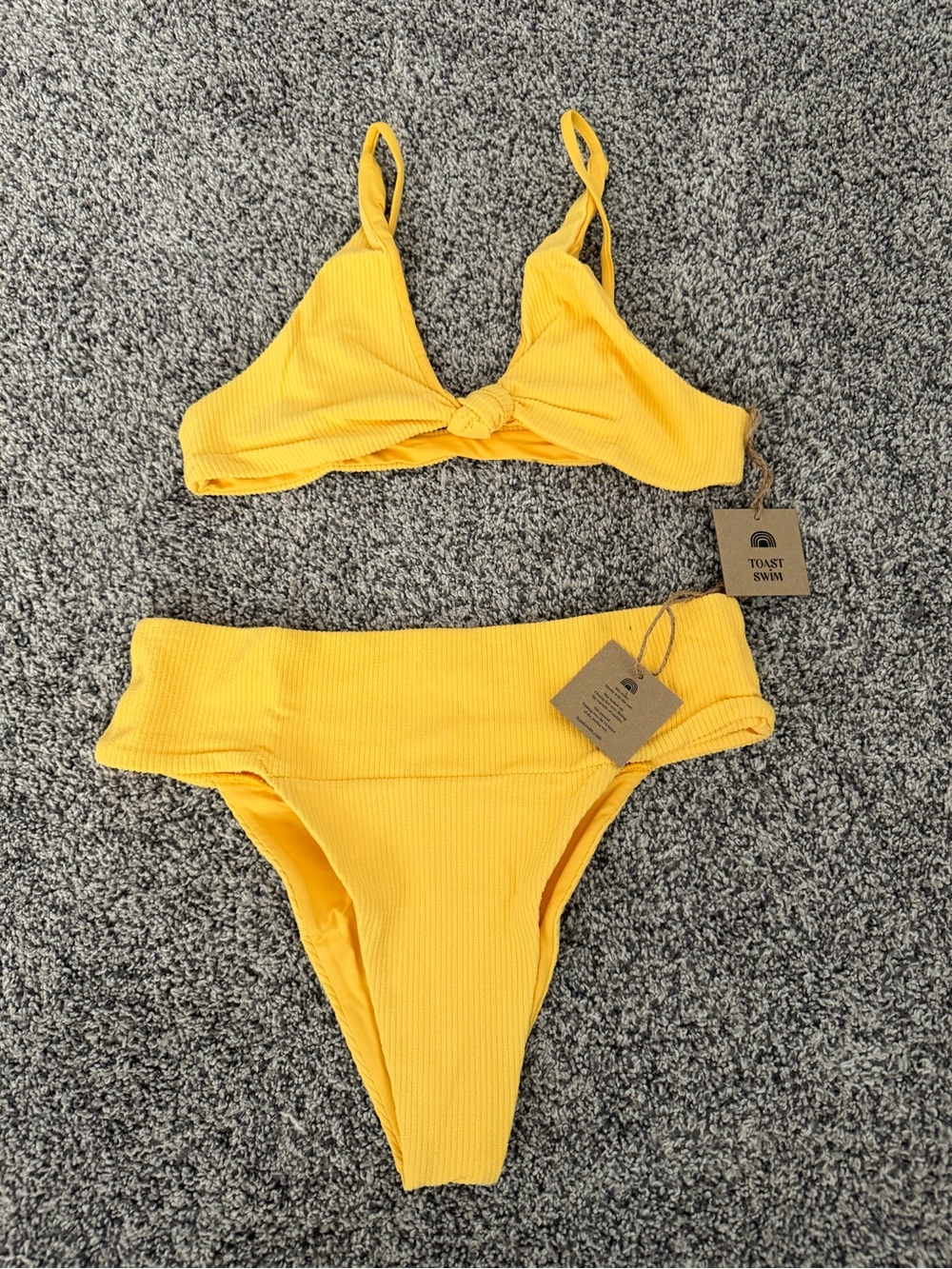 Toast Swim Yellow Ribbed Knot Bikini Top & High Waist Bottom